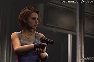 Holy shit, futa Excella shoves her monster cock into Jill Valentine!