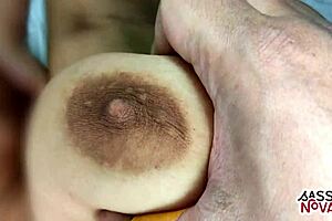 Playing with her perfect boobs pressed so hard