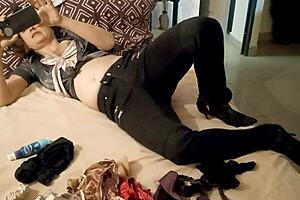 I deepthroat in leather satin outfit