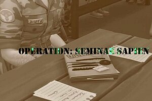 Space soldier rescues two women from a green goblin in this sci-fi tale