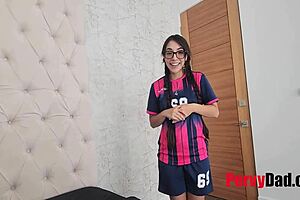 nerdy soccer teen stepdaughter asks for help from pervy dad
