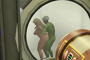 Space soldier rescues two women from a green goblin in this sci-fi tale