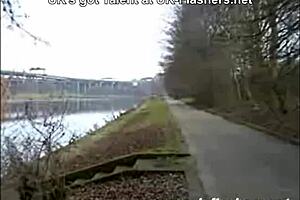 this slutty british milf flashes her small tits in public around town, so kinky!