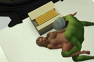 Space soldier rescues two women from a green goblin in this sci-fi tale