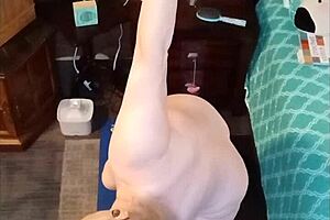 i woke up early for naked yoga with vee, showing off my big tits and ass, but i tripped a bit.