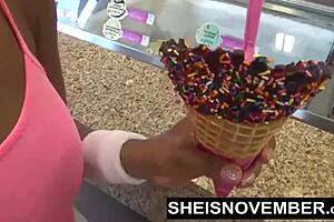 Young 18+ black girl Msnovember gets ebonypussy ripped open by roughbbc while riding monster cock after hard ass spanking outdoors