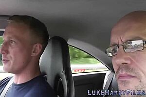 Wow, this British brunette gets spitroasted with huge cocks in a wild gay threesome high definition!