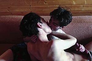 young russian gay teens gently exploring each other in a playful setting