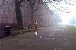 this slutty british milf flashes her small tits in public around town, so kinky!