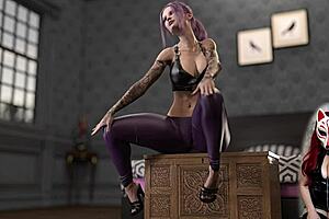 Beautiful MILF in latex, big boobs, and a great blowjob in a cartoon BDSM game