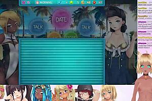 Vtuber LewdNeko in a steamy threesome with big-boobed cuties in HuniePop 2: Double Date