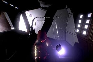 Big-tits futanari in anime outfit gives space handjob with telekinesis