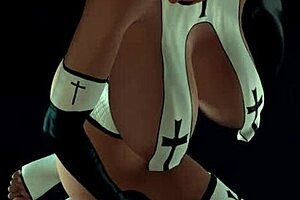 She moans, Naughty nun rides dildo hard.