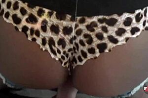 Amateur gets POV panty creampie in doggystyle position