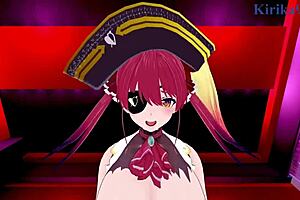 Houshou Marine and Ookami Mio Intense Hentai Sex