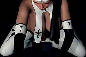 She moans, Naughty nun rides dildo hard.