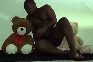 Enjoying Threesome With Furry Toy Bears