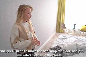 new maid works her holes for bad job, swallows cum