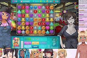 Vtuber LewdNeko in a steamy threesome with big-boobed cuties in HuniePop 2: Double Date