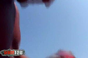 Hot beach scene with a skinny French woman enjoying a rough fuck and a blow job