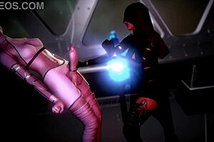 Big-tits futanari in anime outfit gives space handjob with telekinesis