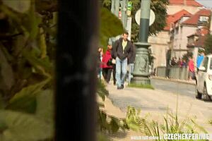 Young Czech girl gives a blow job to a stranger on the street