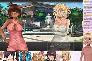 Vtuber LewdNeko in a steamy threesome with big-boobed cuties in HuniePop 2: Double Date