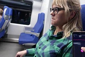 Teen girl has orgasm while riding a train