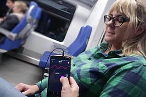 Teen girl has orgasm while riding a train