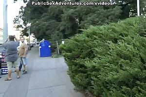 brunette flashing her tits in public street