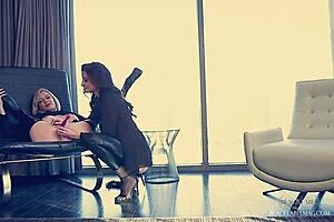 Lesbian babes with big tits tribbing and licking each other in hardcore fun