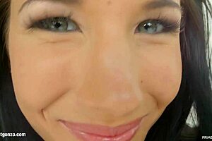 Kyra hot squeezes dildo between her natural big tits.