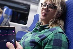 Teen girl has orgasm while riding a train