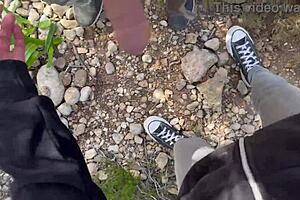 amateur latina milf deepthroats on mountain, cum in mouth.