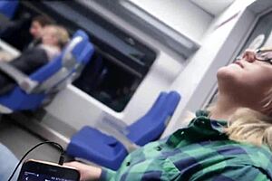 Teen girl has orgasm while riding a train