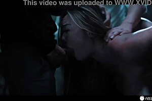 busty chick fucked hard by three dudes