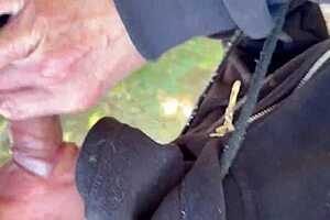 amateur latina milf deepthroats on mountain, cum in mouth.