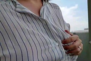 Married Japanese bride with big tits masturbates outdoors at wedding, getting excited and squirting cum.