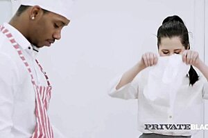 Blue Eyed Brunette Strokes Big Black Cock