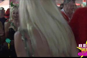 Public nudity at a wild party: amateur women flashing in the street