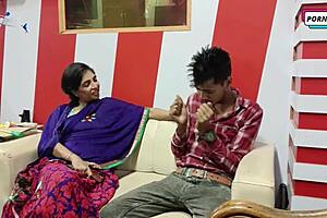 Hot Indian mother-in-law seduces and has sex with young man in group sex scene