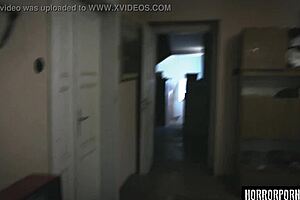 this horror porn features a demon gripping the brunette for a hardcore blowjob