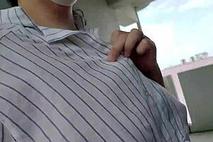 Married Japanese bride with big tits masturbates outdoors at wedding, getting excited and squirting cum.
