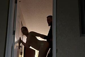 Homemade couple tries risky sex in hotel doorway