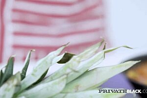 Blue Eyed Brunette Strokes Big Black Cock