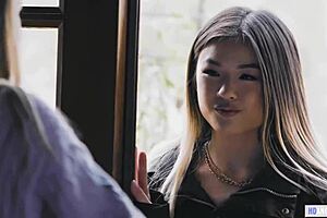 Busty lesbian chooses between two girlfriends for group sex.