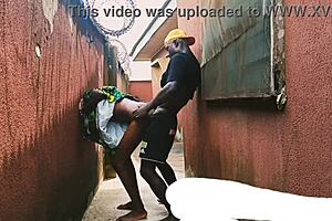 Hide and seek turns into outdoor kissing with neighbor's daughter