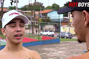 Young amateur teen sucks big cocks in gay threesome group