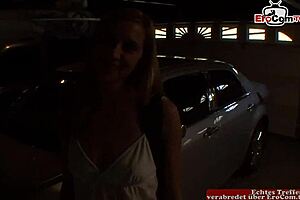 blonde with small tits gets belly cumshot on the street