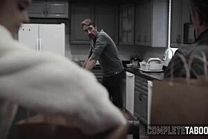 Kinky teen 18+ stepdaughter gets spitroasted in taboo threesome.